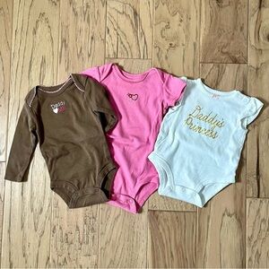 Daddy's Princess Baby Girl 3-6 Months Onesie 3 Pack: Brown, White, and Pink